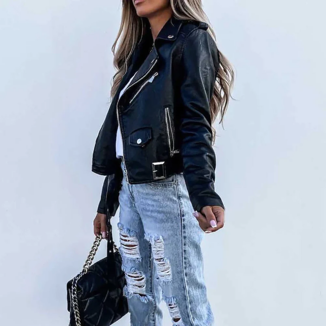Taylor | Women’s Trendy Zip-Up Biker Jacket