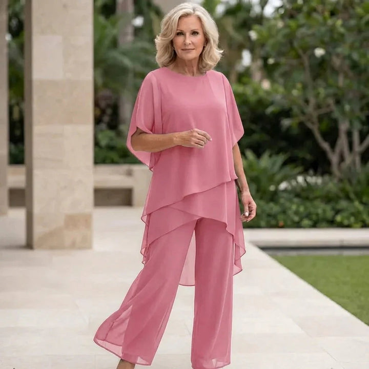 Elena™ | Draped V-Neck Top & Wide-Leg Palazzo Set