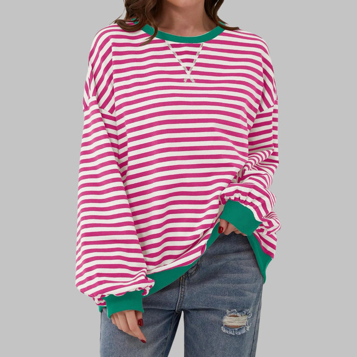 Hazel™ | Striped Long Sleeve Crew Neck Sweatshirt