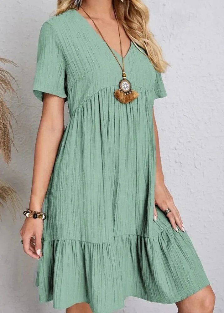 Cora™ | V-Neck Ribbed Tiered Midi Dress