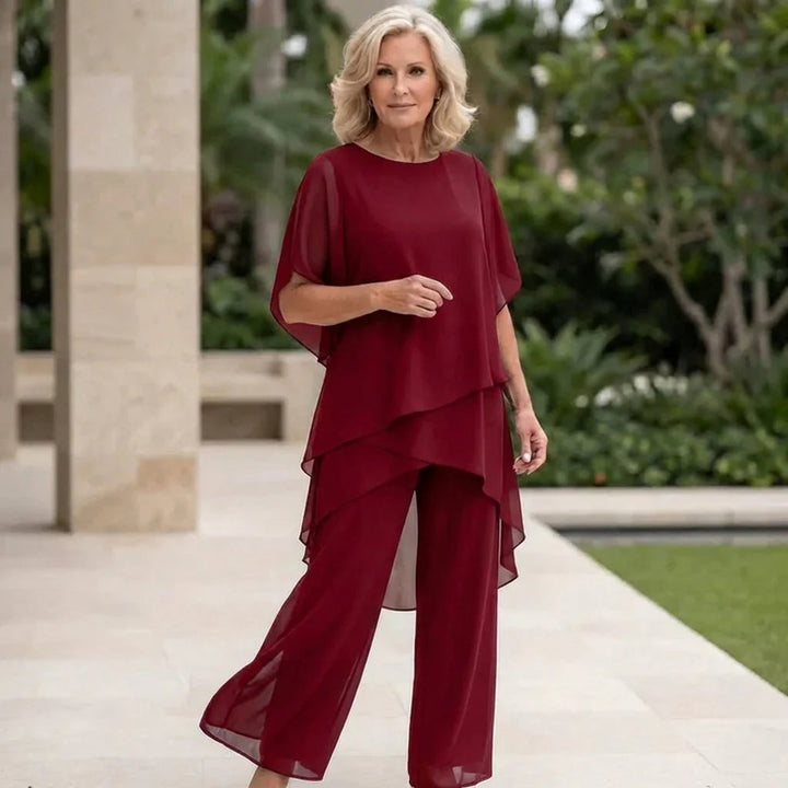 Elena™ | Draped V-Neck Top & Wide-Leg Palazzo Set