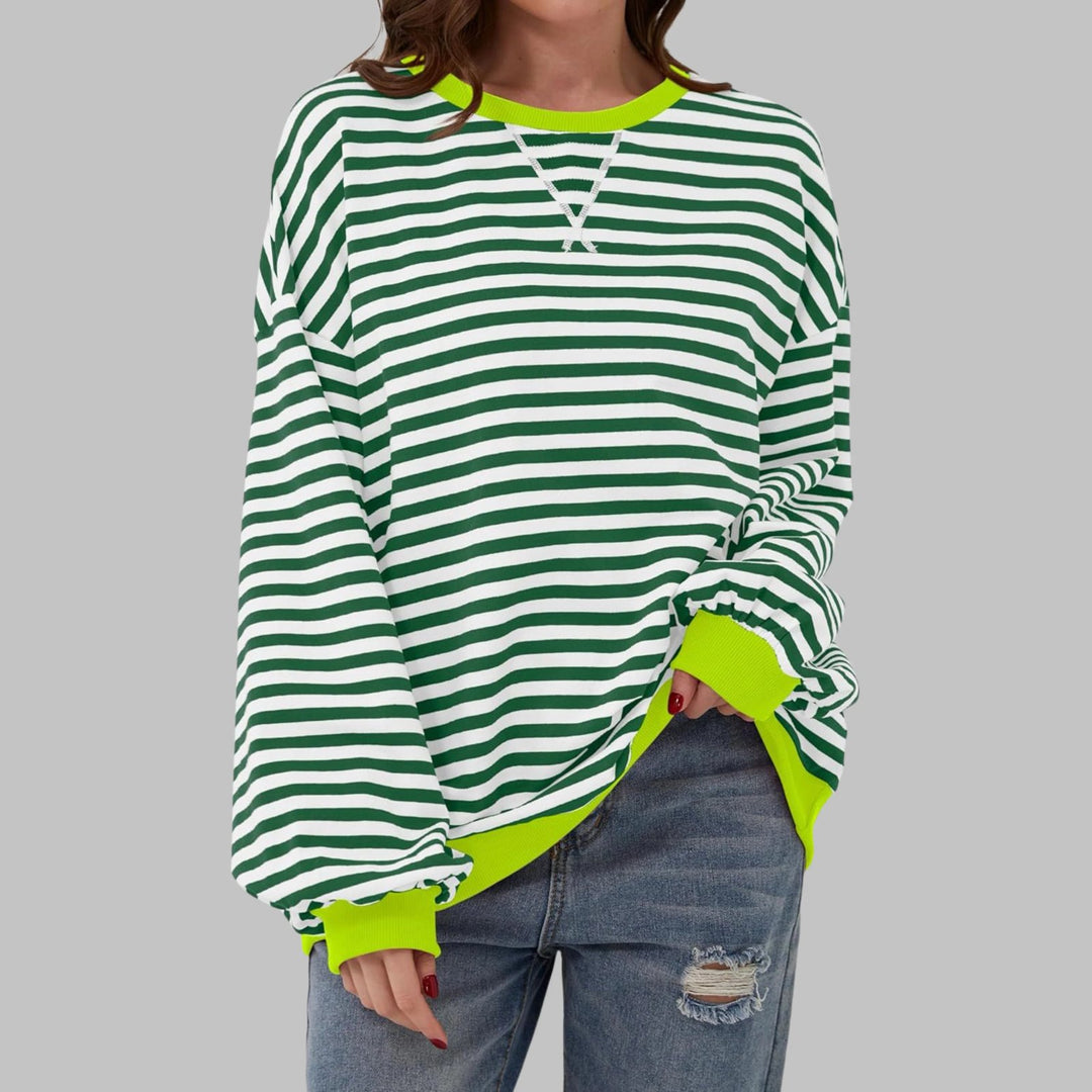 Hazel™ | Striped Long Sleeve Crew Neck Sweatshirt