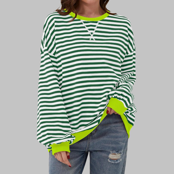 Hazel™ | Striped Long Sleeve Crew Neck Sweatshirt