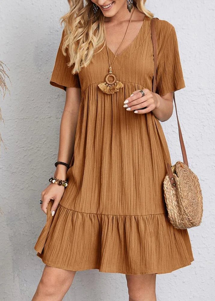Cora™ | V-Neck Ribbed Tiered Midi Dress