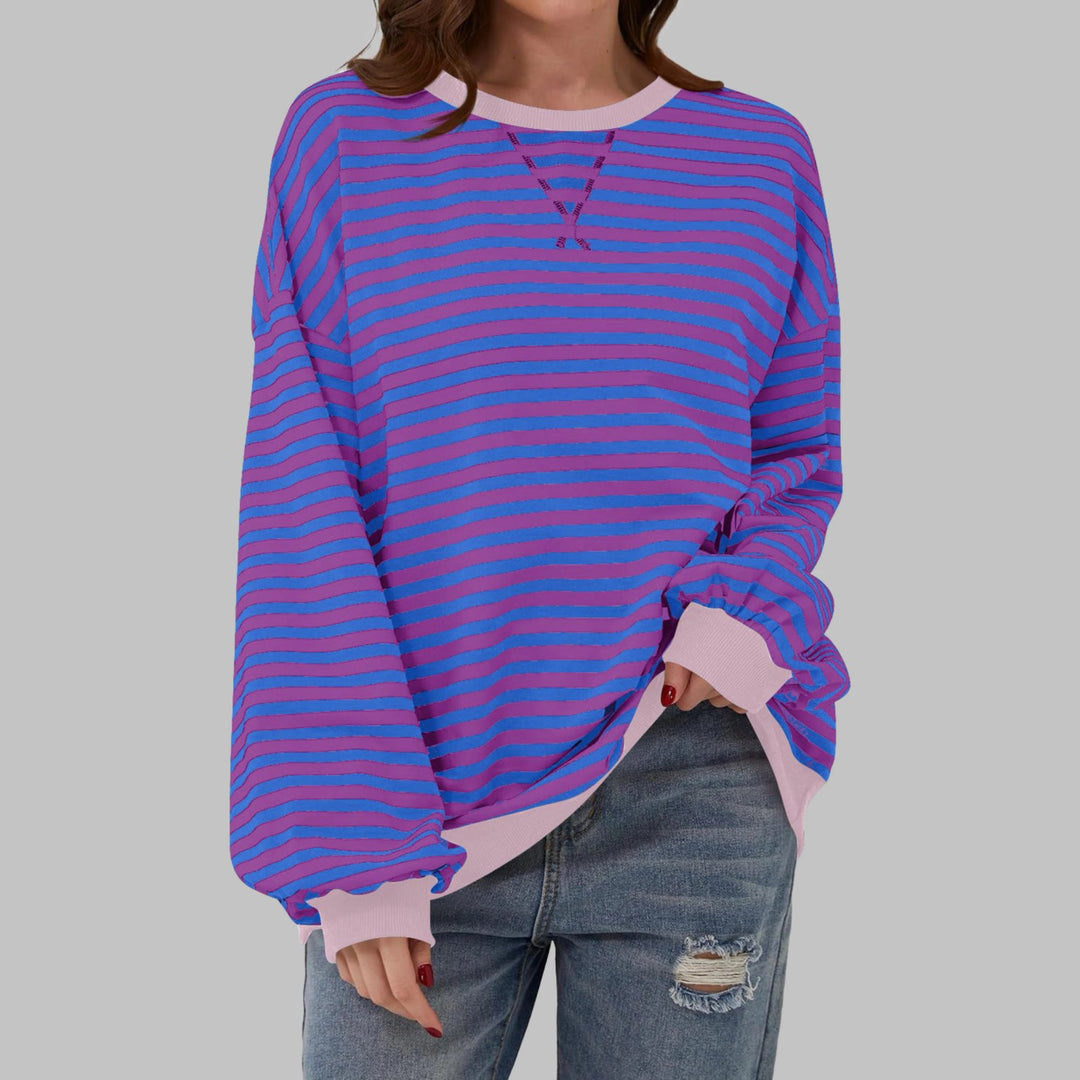 Hazel™ | Striped Long Sleeve Crew Neck Sweatshirt