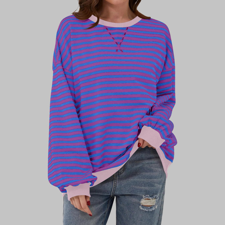 Hazel™ | Striped Long Sleeve Crew Neck Sweatshirt