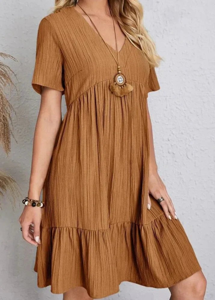 Cora™ | V-Neck Ribbed Tiered Midi Dress