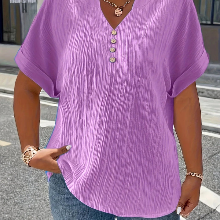 Isla™ | Casual V-Neck Blouse with Button Detail