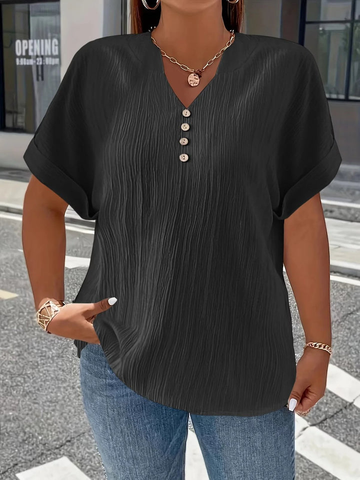 Isla™ | Casual V-Neck Blouse with Button Detail