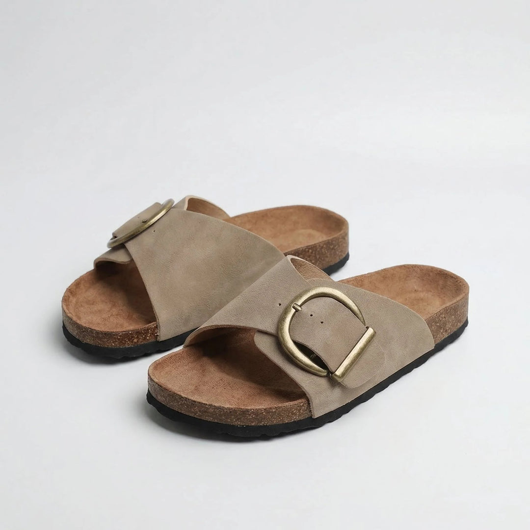 Evangeline™ | Cork-Sole Buckle Slide Sandals