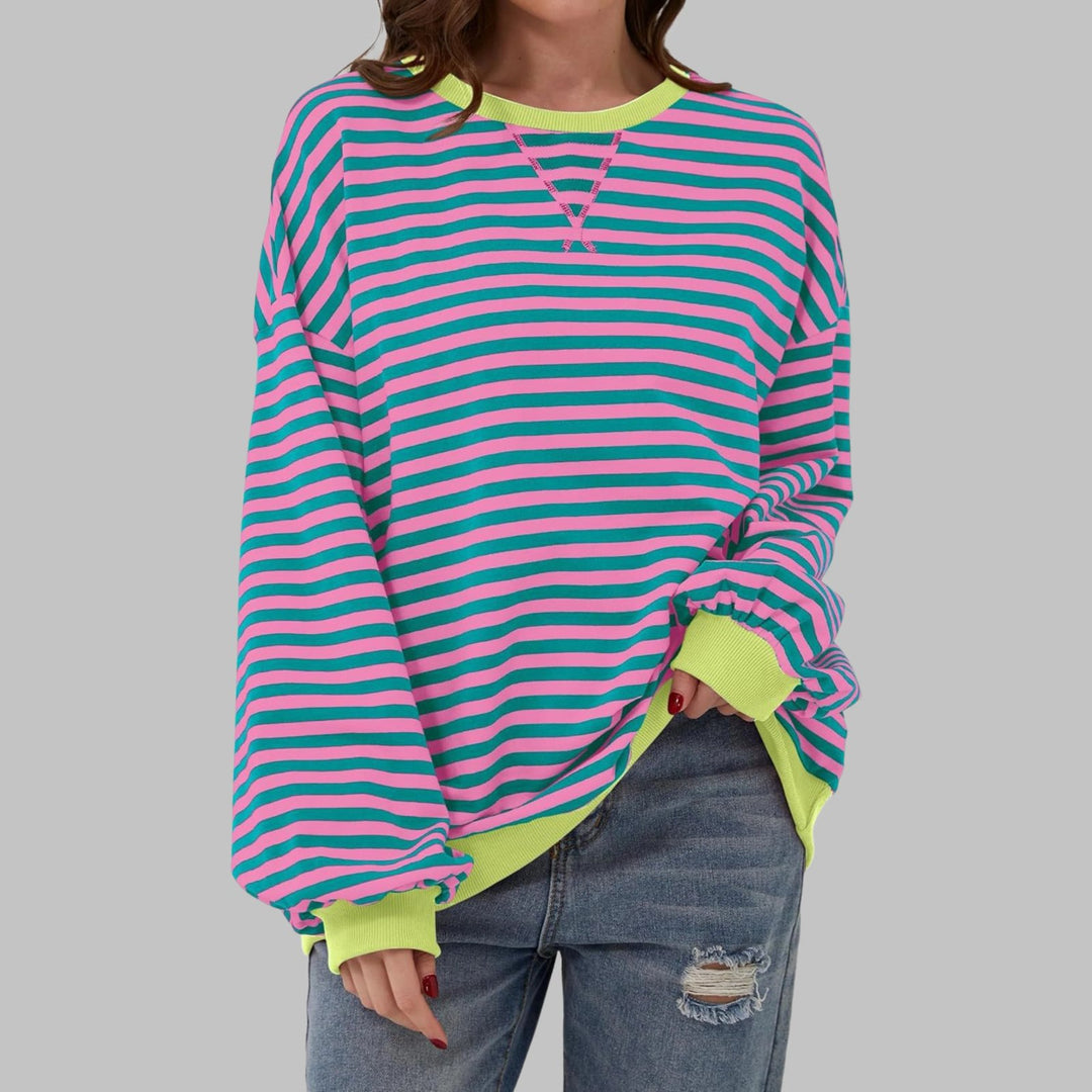 Hazel™ | Striped Long Sleeve Crew Neck Sweatshirt