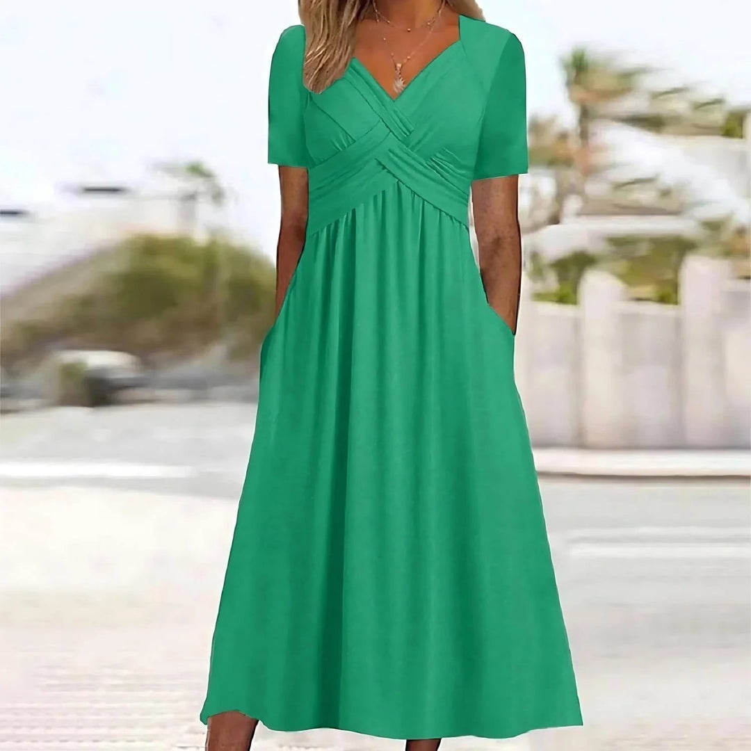 Cassidy™ | Cross-Front V-Neck A-Line Midi Dress