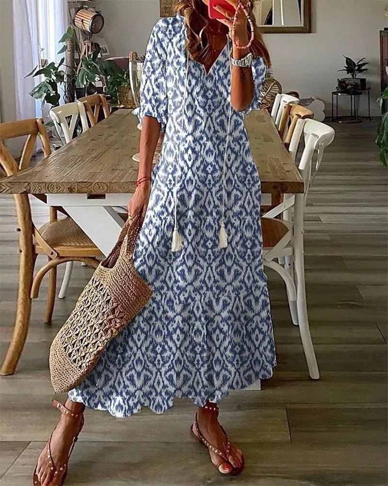 Claire™ | V-Neck Bell Sleeve A-Line Boho Dress