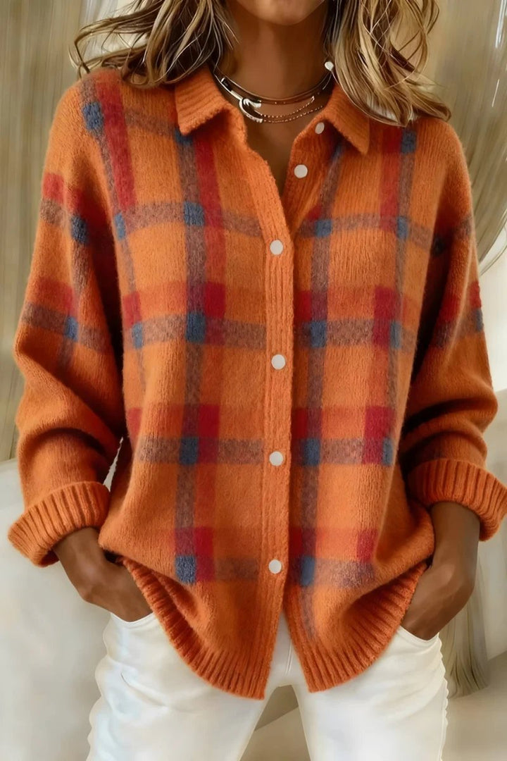 Reina™ | Button-Up Checkered Knit Cardigan