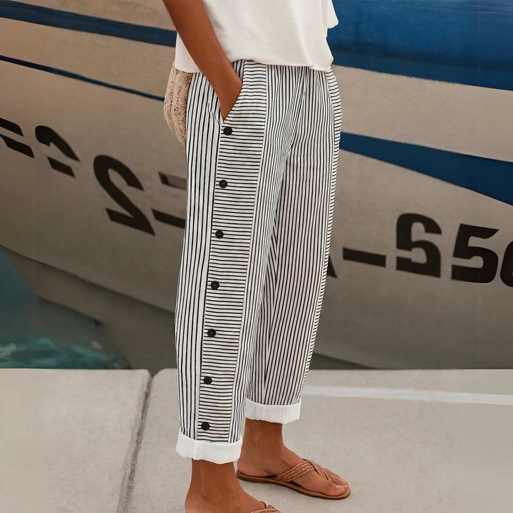 Sadie™ | Nautical Striped Pants with Button Details