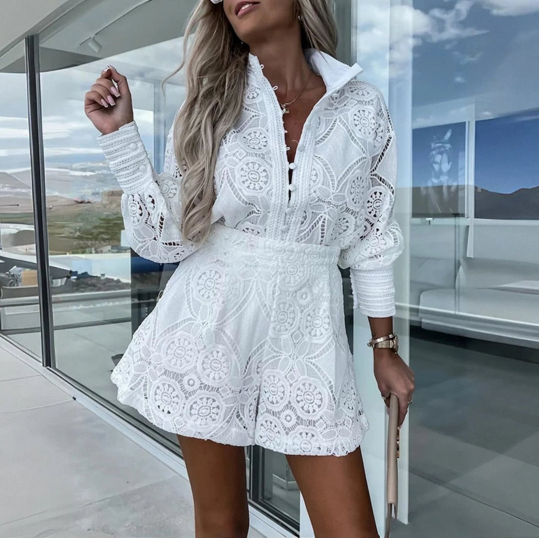 Catalina™ | Button-Front Crochet Lace Romper