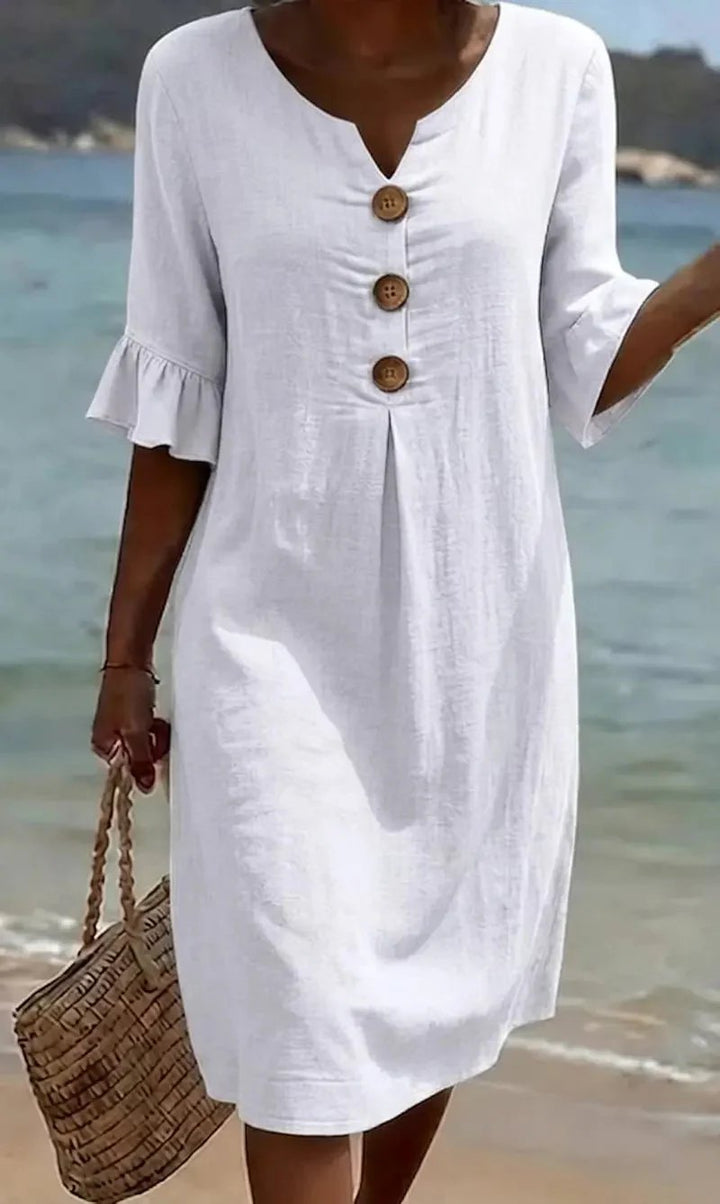 Lana™ | Button-Front Flared Sleeve Midi Dress