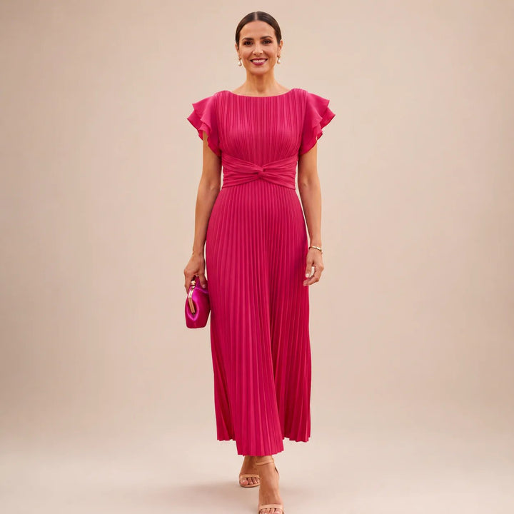 Mila™ | Pleated Chiffon Ruffle Sleeve Maxi Dress