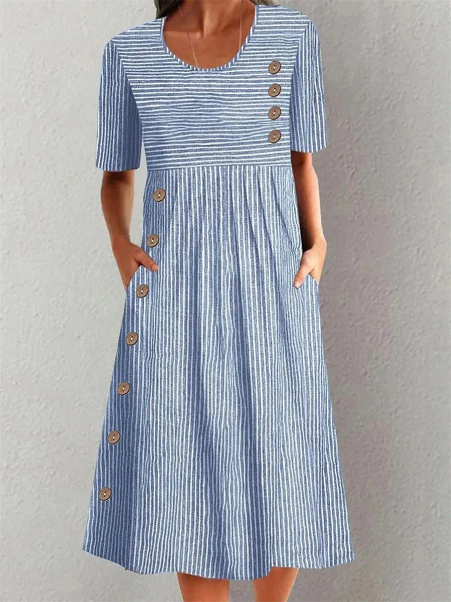 Cleo™ | Striped Midi Dress with Button Detail