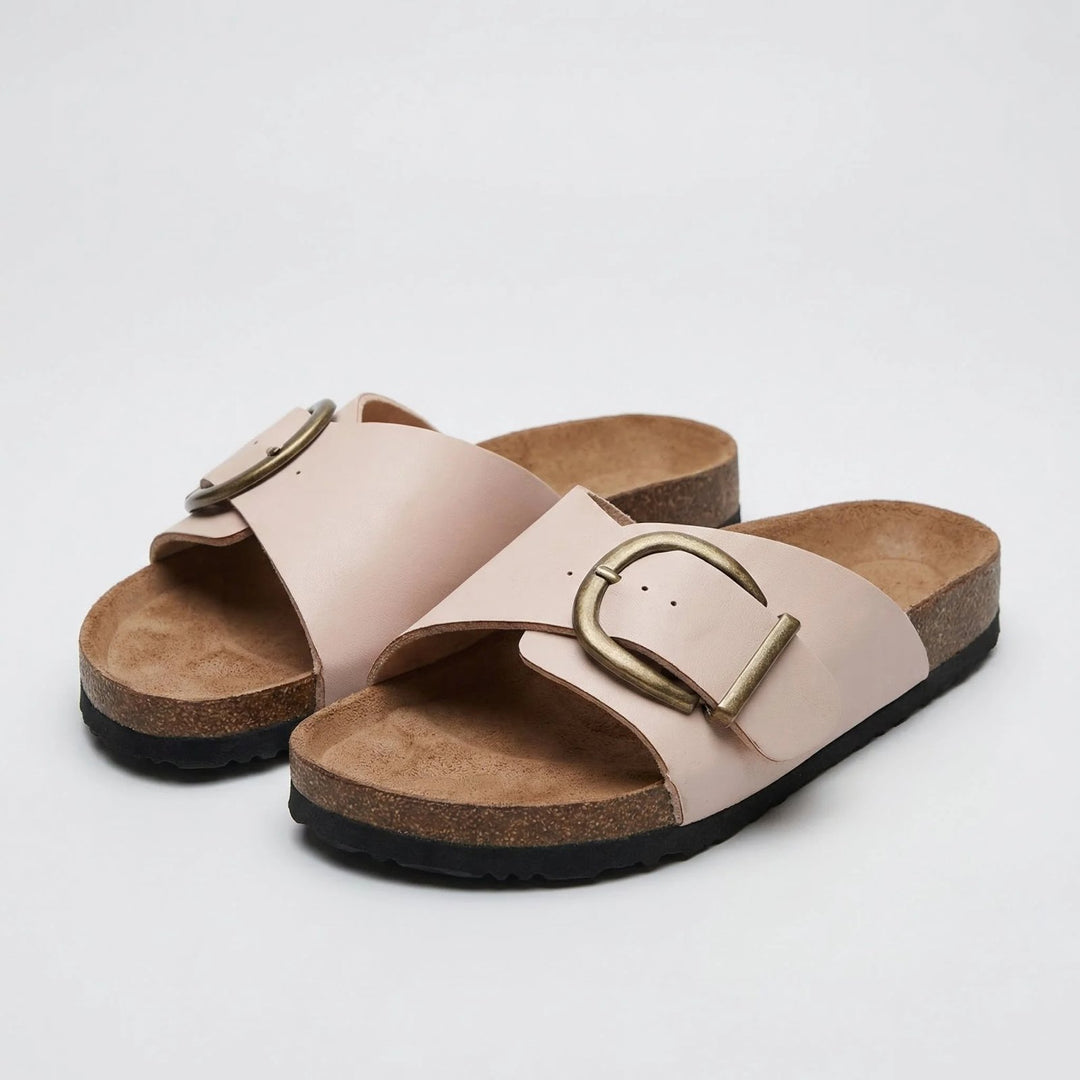 Evangeline™ | Cork-Sole Buckle Slide Sandals
