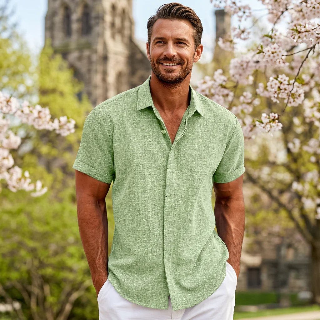 Caleb™ | Button-Front Spread Collar Lightweight Shirt
