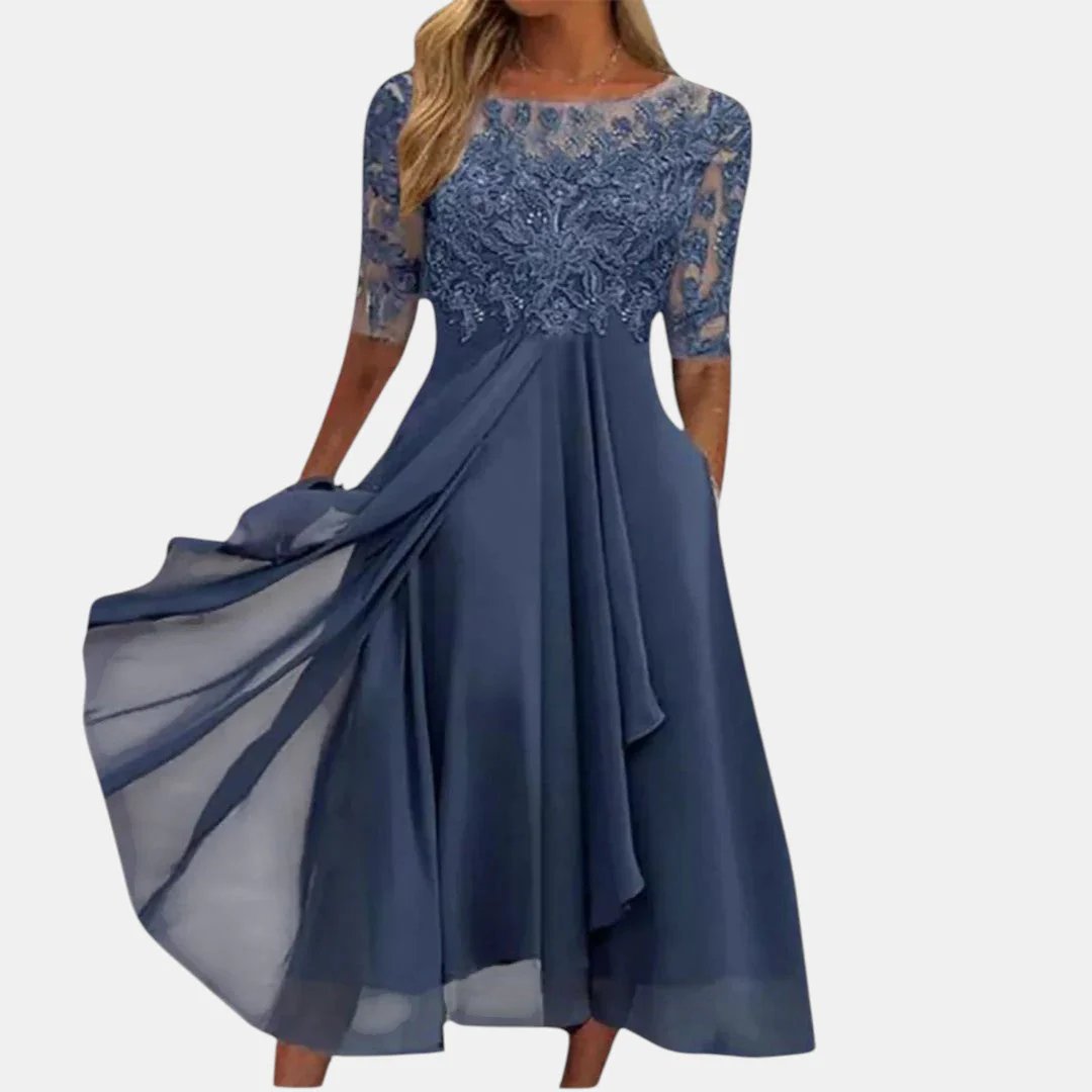 Isabella™ | Structured Lace Overlay Midi Dress