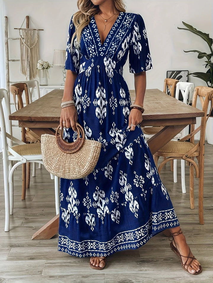 Jayda™ | Bohemian Print Maxi Dress with Flowing Silhouette