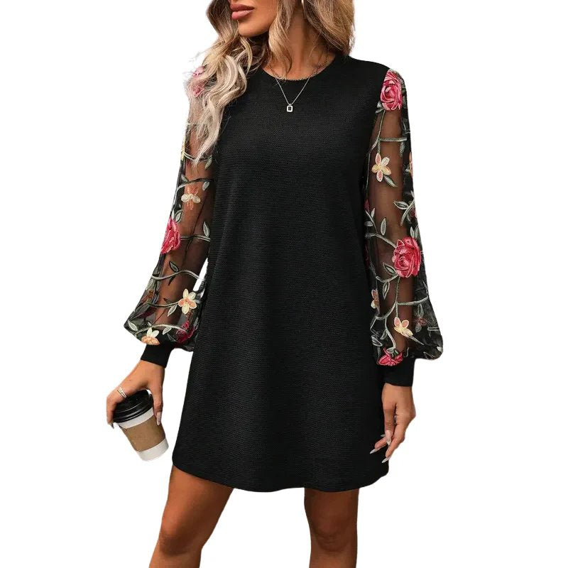 Ruby™ | Embroidered Sheer Sleeve A-Line Dress