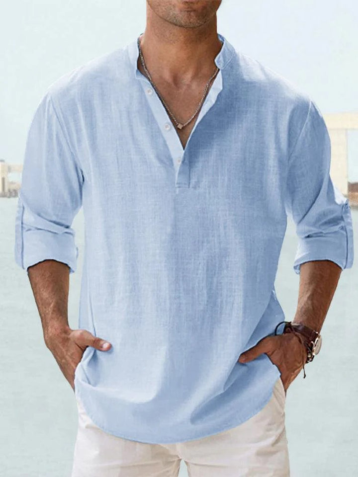 Benjamin™ | Breathable V-Neck Long Sleeve Henley Shirt