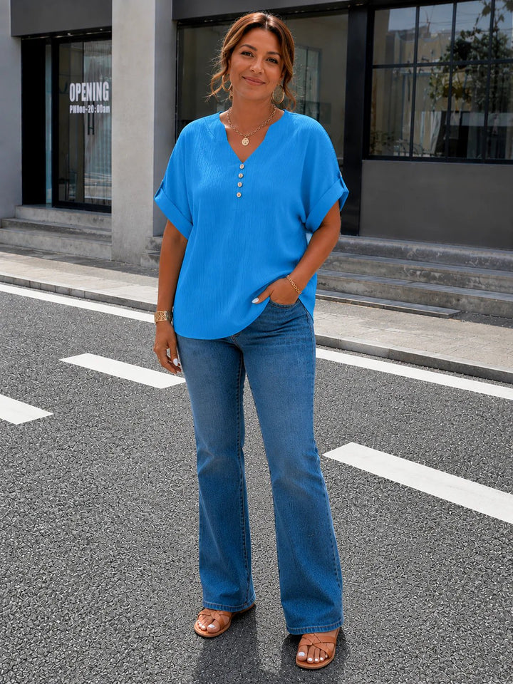 Isla™ | Casual V-Neck Blouse with Button Detail