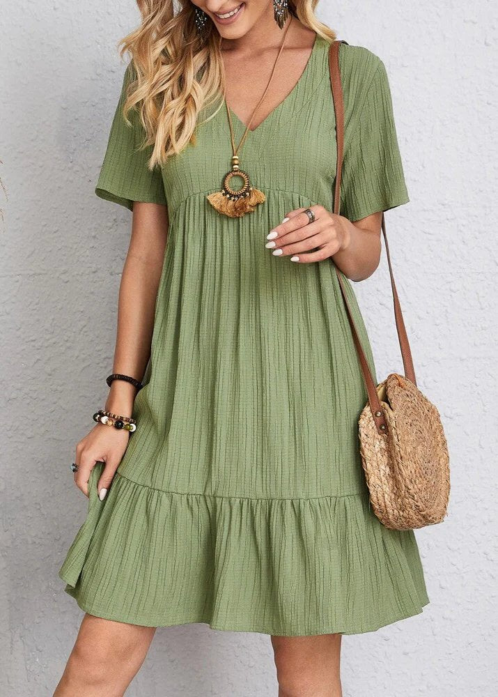 Cora™ | V-Neck Ribbed Tiered Midi Dress