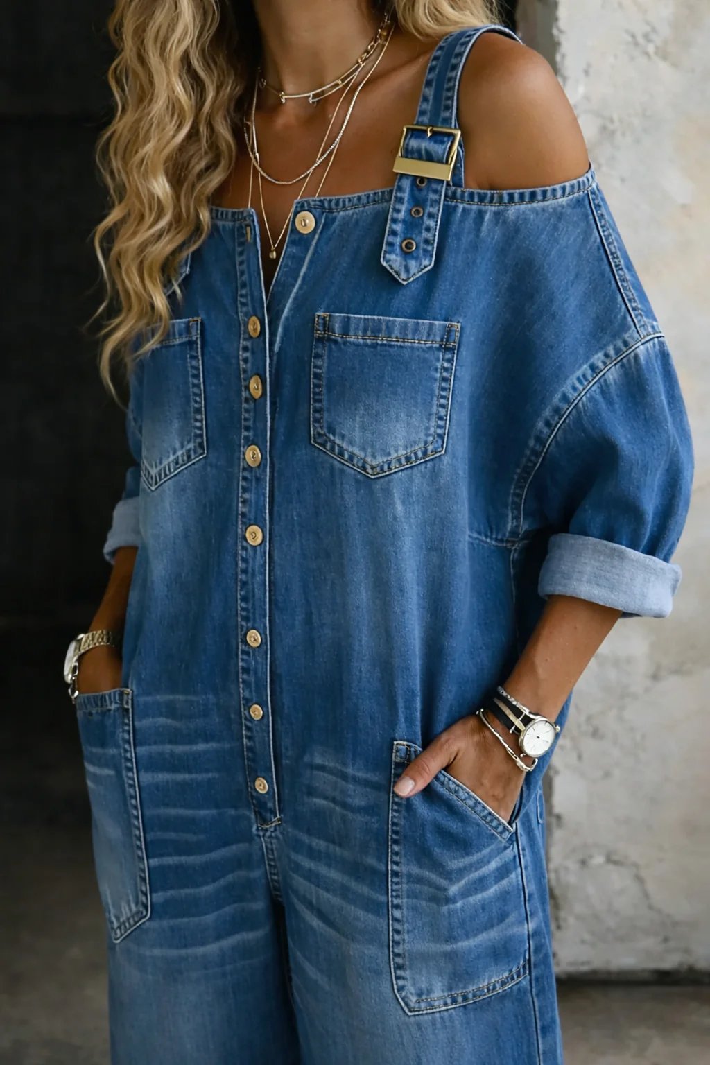Cecilia™ | Button-Front Off-Shoulder Jumpsuit with Straps