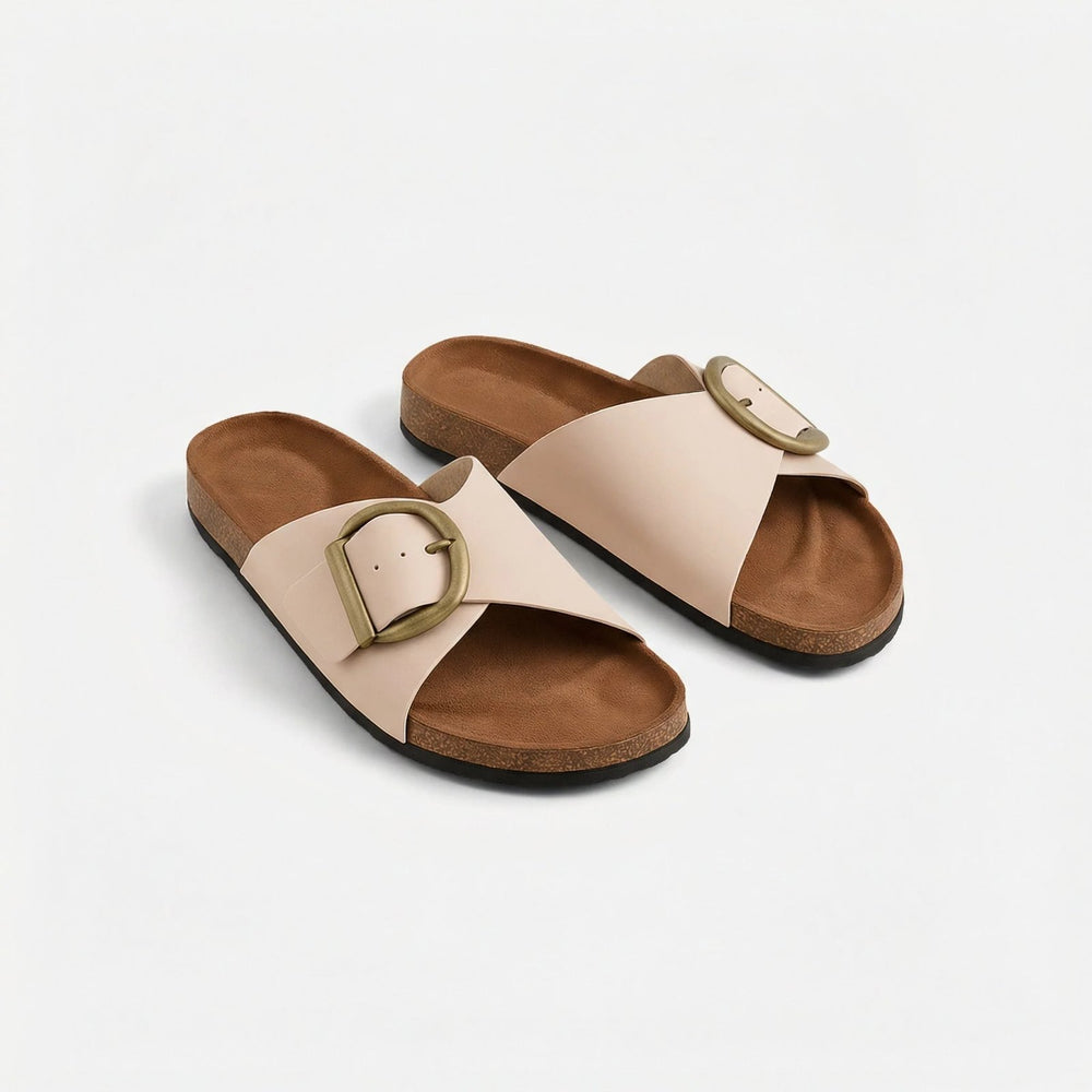 Evangeline™ | Cork-Sole Buckle Slide Sandals