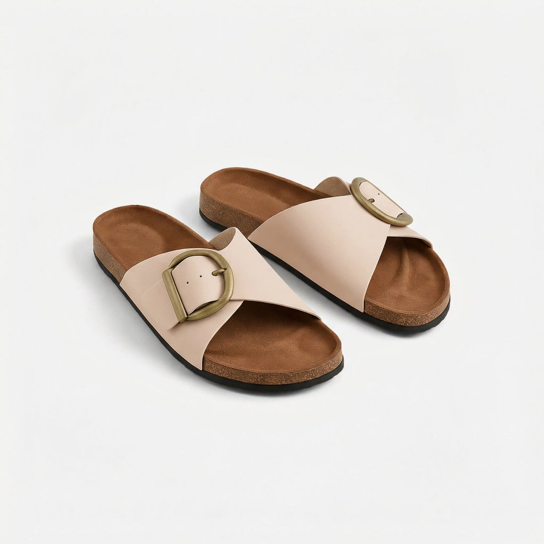 Evangeline™ | Cork-Sole Buckle Slide Sandals