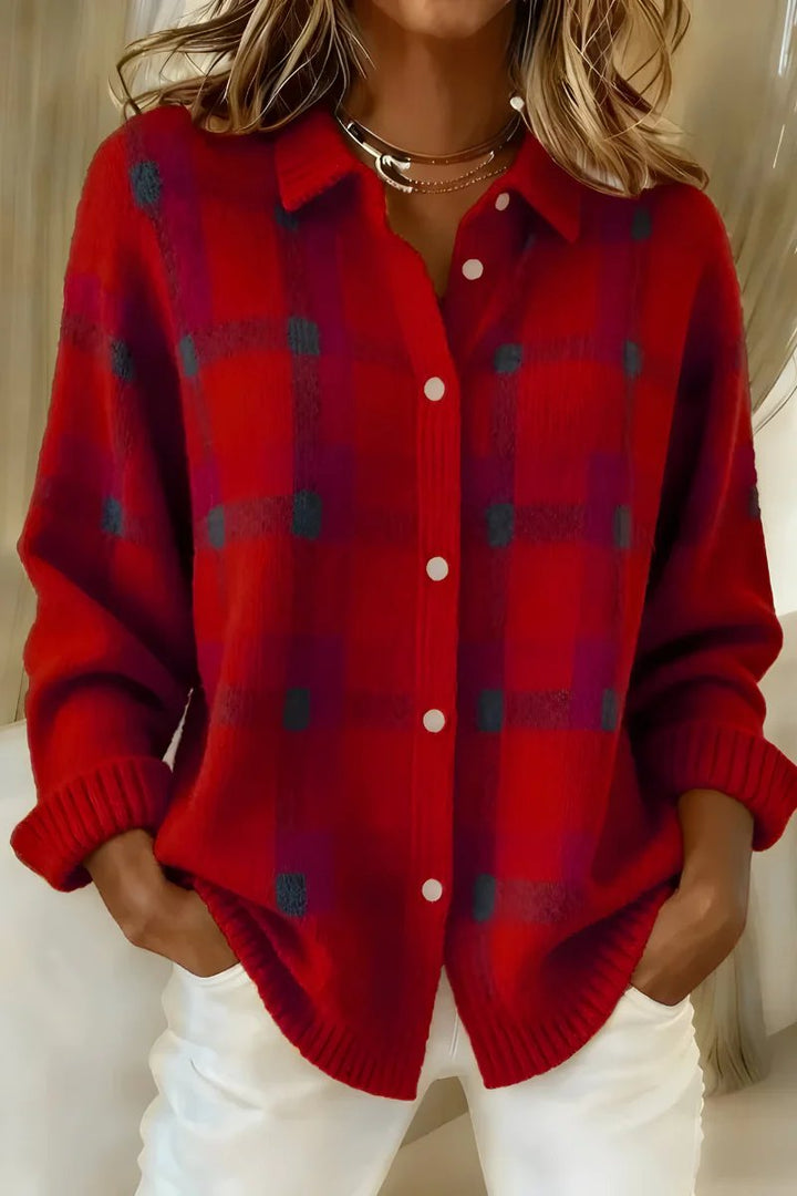 Reina™ | Button-Up Checkered Knit Cardigan