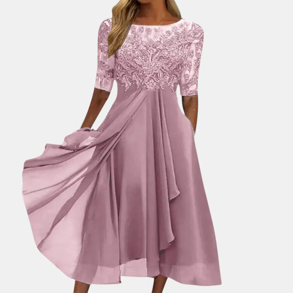 Isabella™ | Structured Lace Overlay Midi Dress