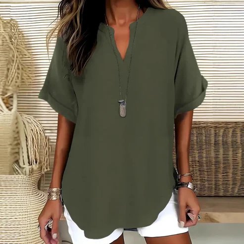 Dahlia™ | Lightweight V-Neck Blouse with Side Slits