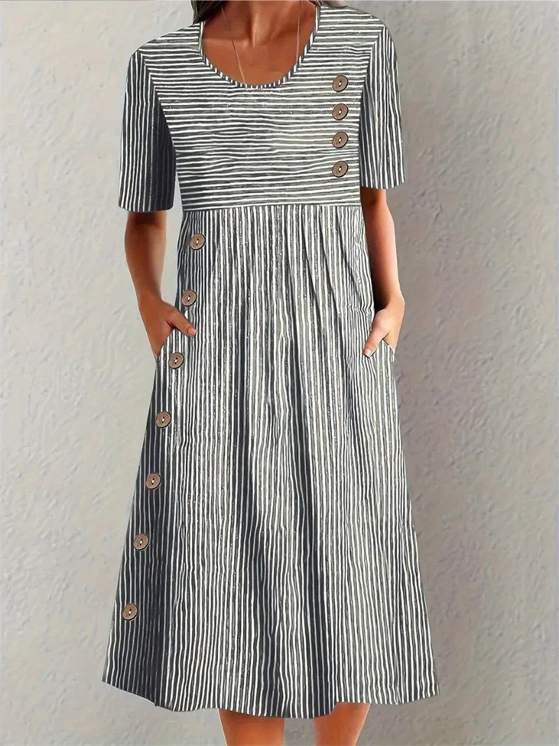 Ariella™ | Striped Round Neck Midi Dress