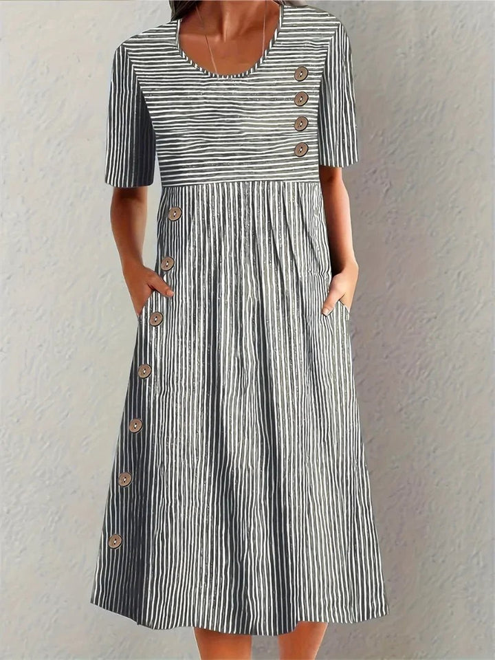 Ariella™ | Striped Round Neck Midi Dress