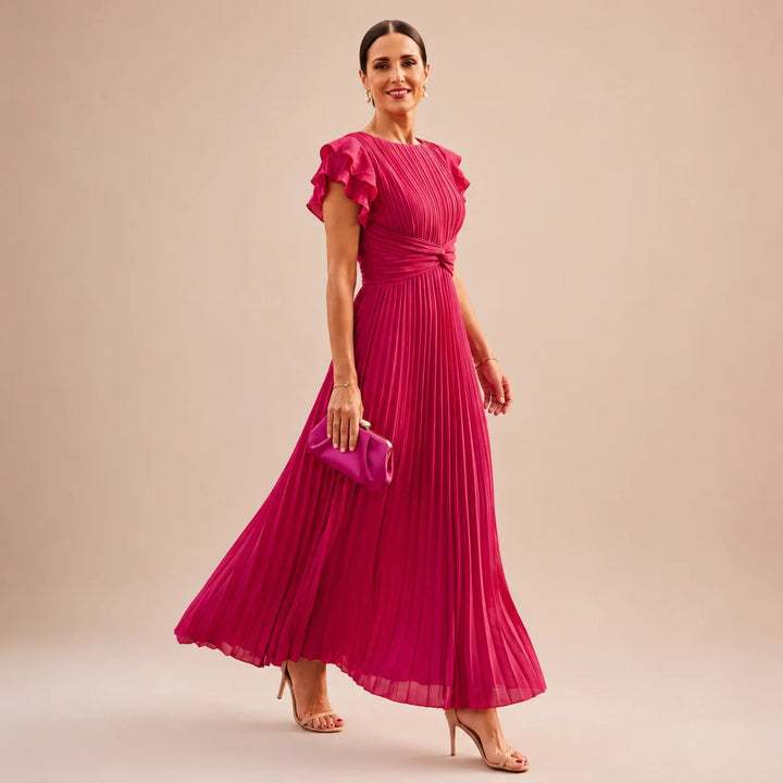 Mila™ | Pleated Chiffon Ruffle Sleeve Maxi Dress