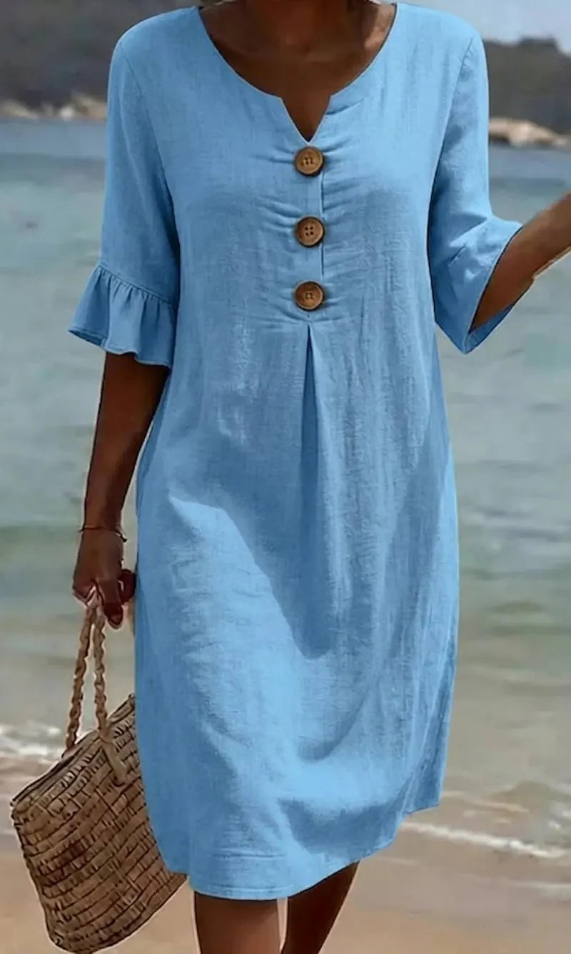 Lana™ | Button-Front Flared Sleeve Midi Dress