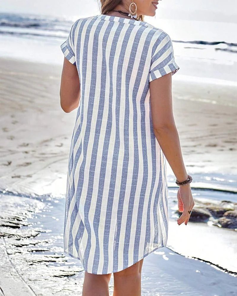 Nova™ | Chic Striped Button-Up Shirt Dress