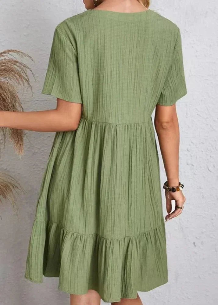 Cora™ | V-Neck Ribbed Tiered Midi Dress