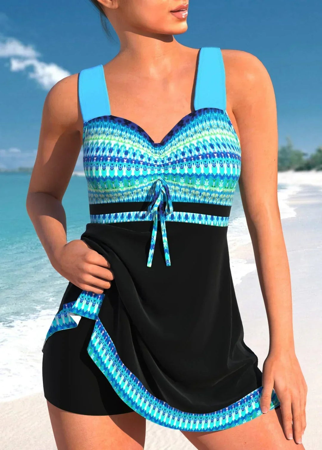 Cadence™ | V-Neck Geometric Print Swim Dress