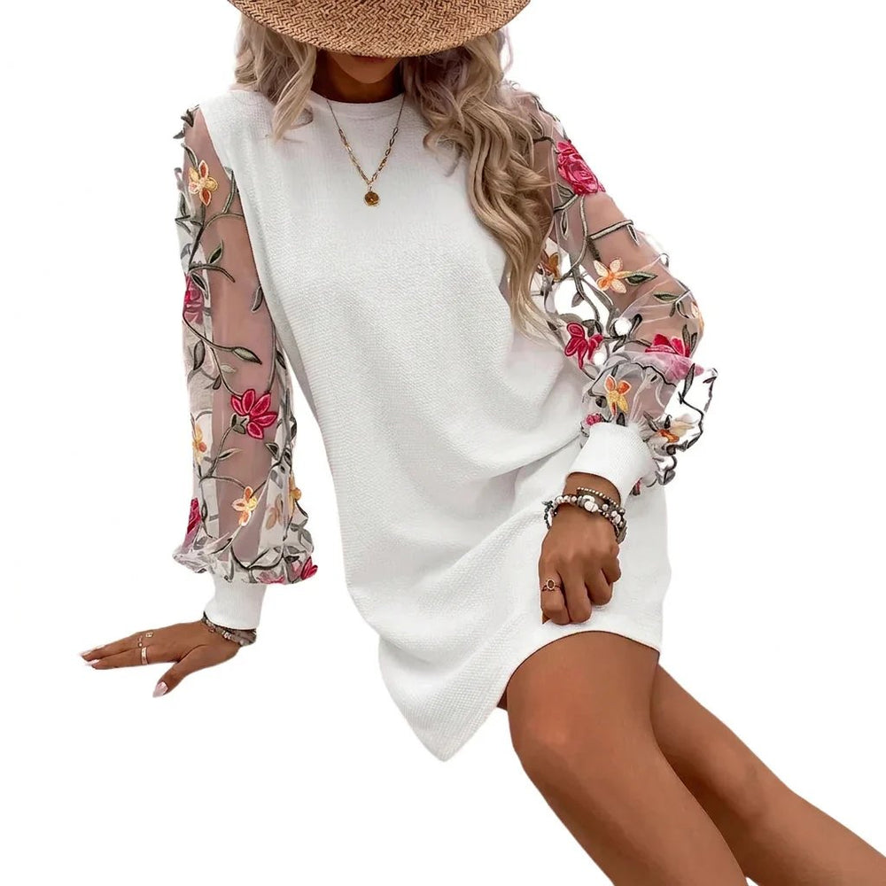 Ruby™ | Embroidered Sheer Sleeve A-Line Dress