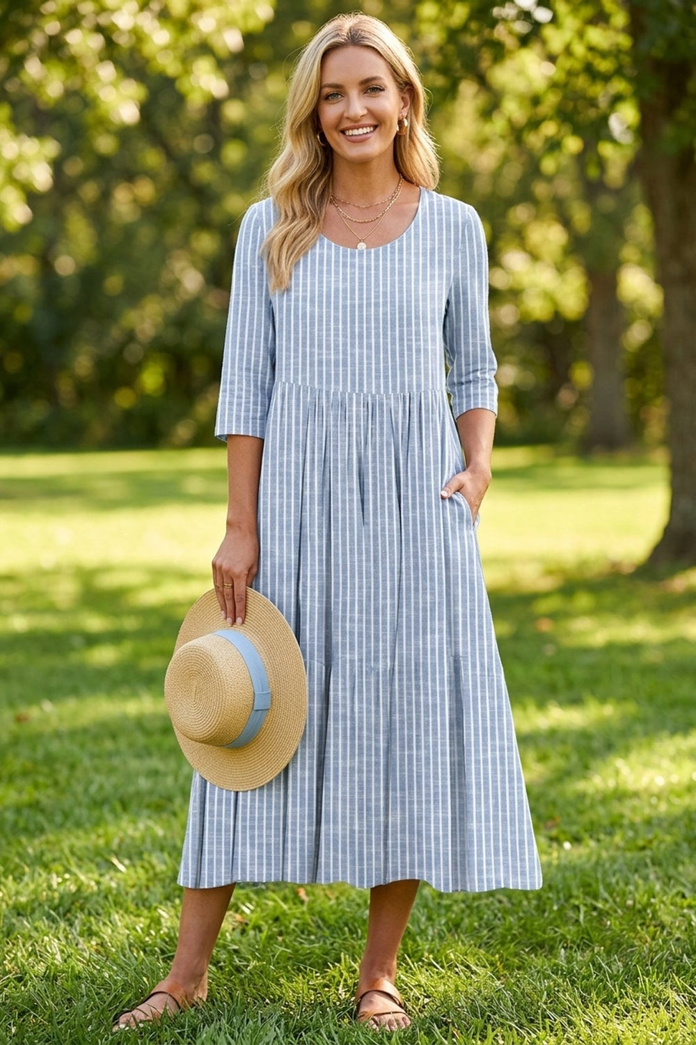 Cecilia™ | Lightweight Striped Midi Dress with Pockets