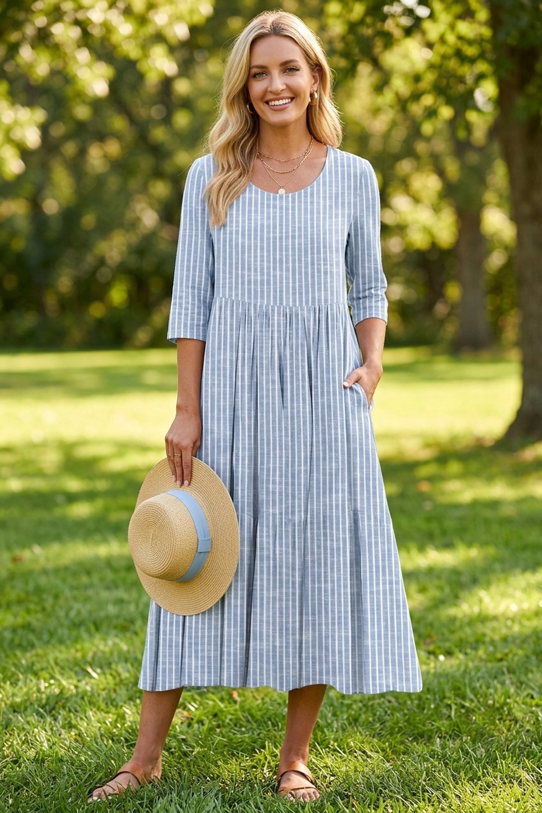 Cecilia™ | Lightweight Striped Midi Dress with Pockets