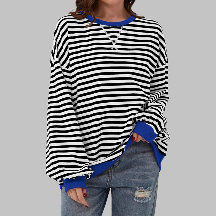 Hazel™ | Striped Long Sleeve Crew Neck Sweatshirt
