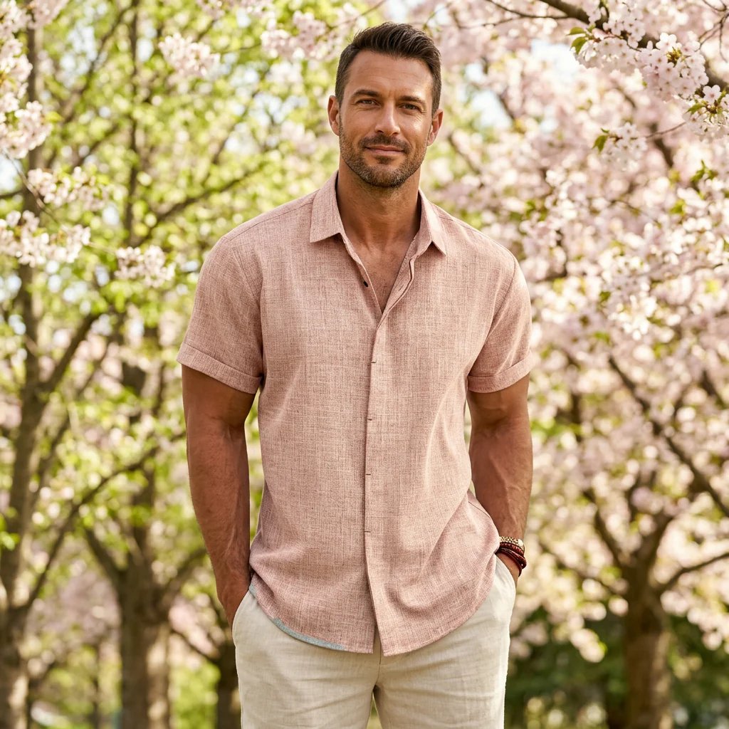 Caleb™ | Button-Front Spread Collar Lightweight Shirt