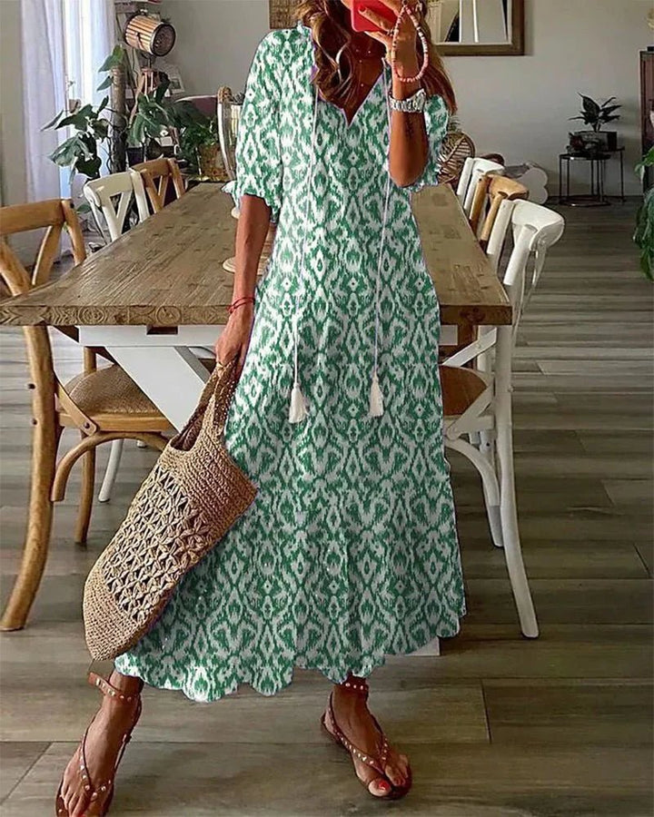 Claire™ | V-Neck Bell Sleeve A-Line Boho Dress